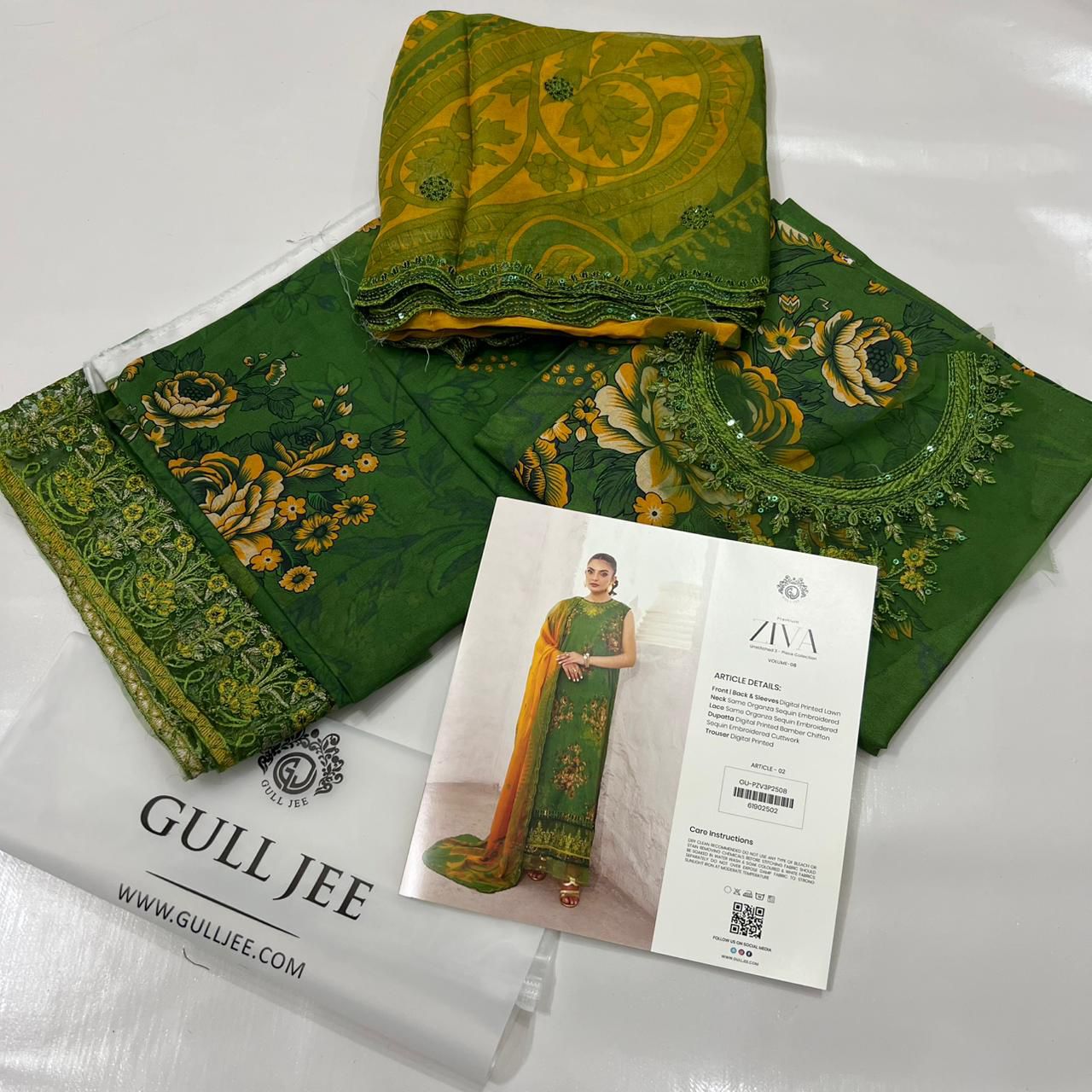 💯 Original Ziva by Gull Jee Lawn 3pc 1