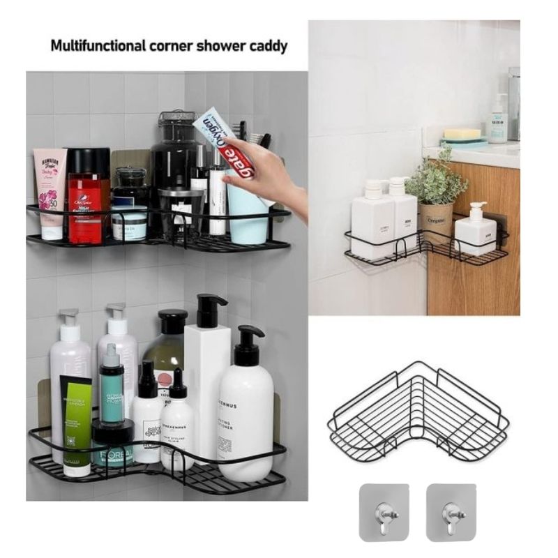Wall Corner Rack + 2 Self Adhesive Screws | Multipurpose Kitchen, Sink Organizer, Metal Bathroom Acc