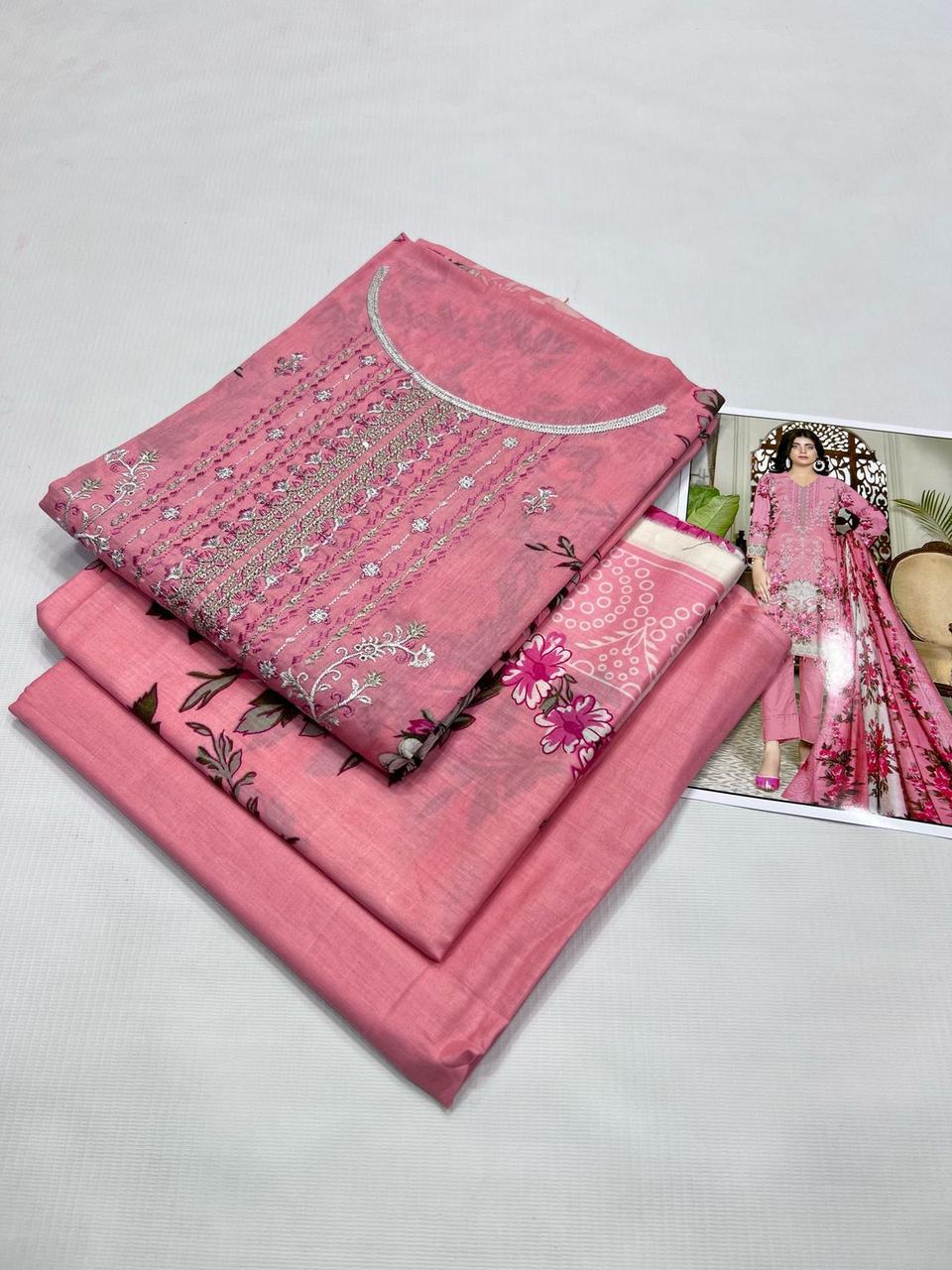 Embroidered Lawn 3pc With Lawn Dupatta 1