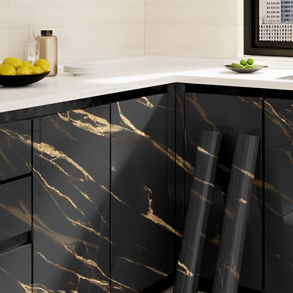 Marble Sheet Sticker | Black & Gold | 60 x 200 cm 1