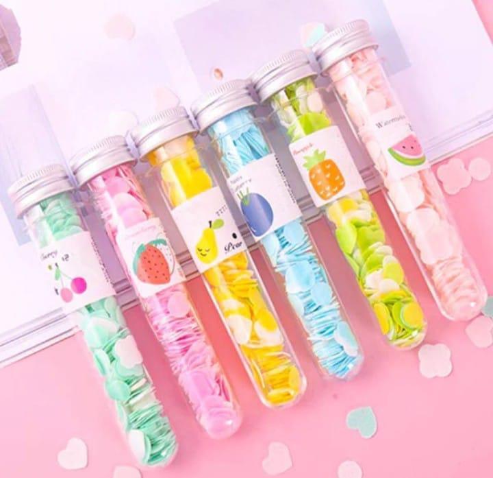 2 Pcs Mini Bottle Fruity Paper Soap Compact Tissue Soap for Travel