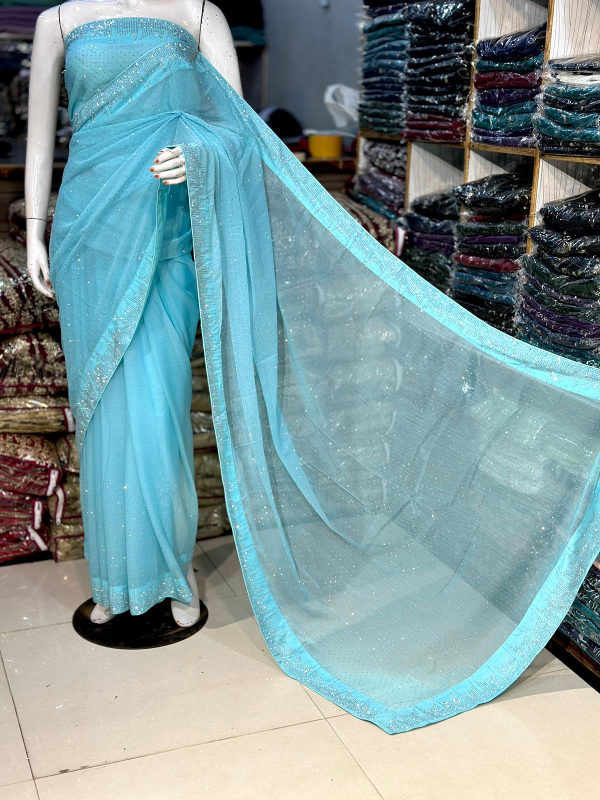 Korean Stone 🪨 Chiffon Saree