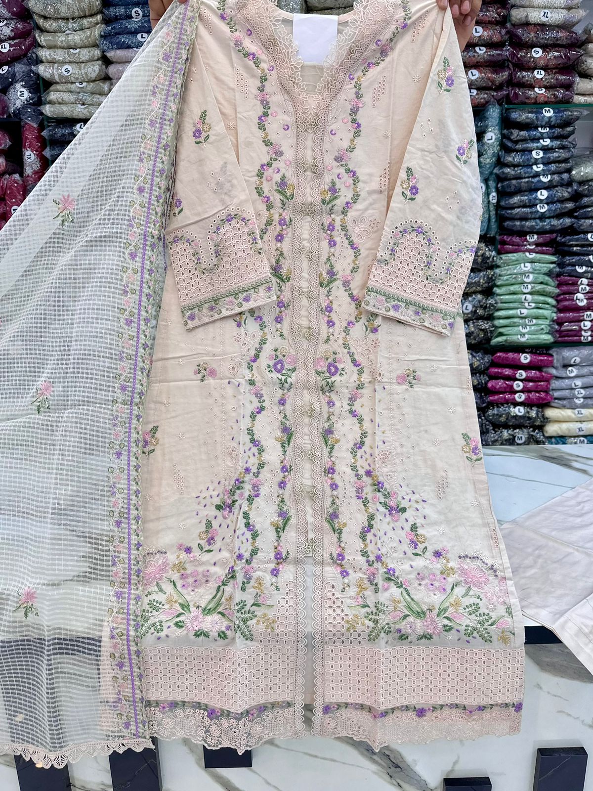 💯 Qalamkar Stitch 3pc Dress 👗
