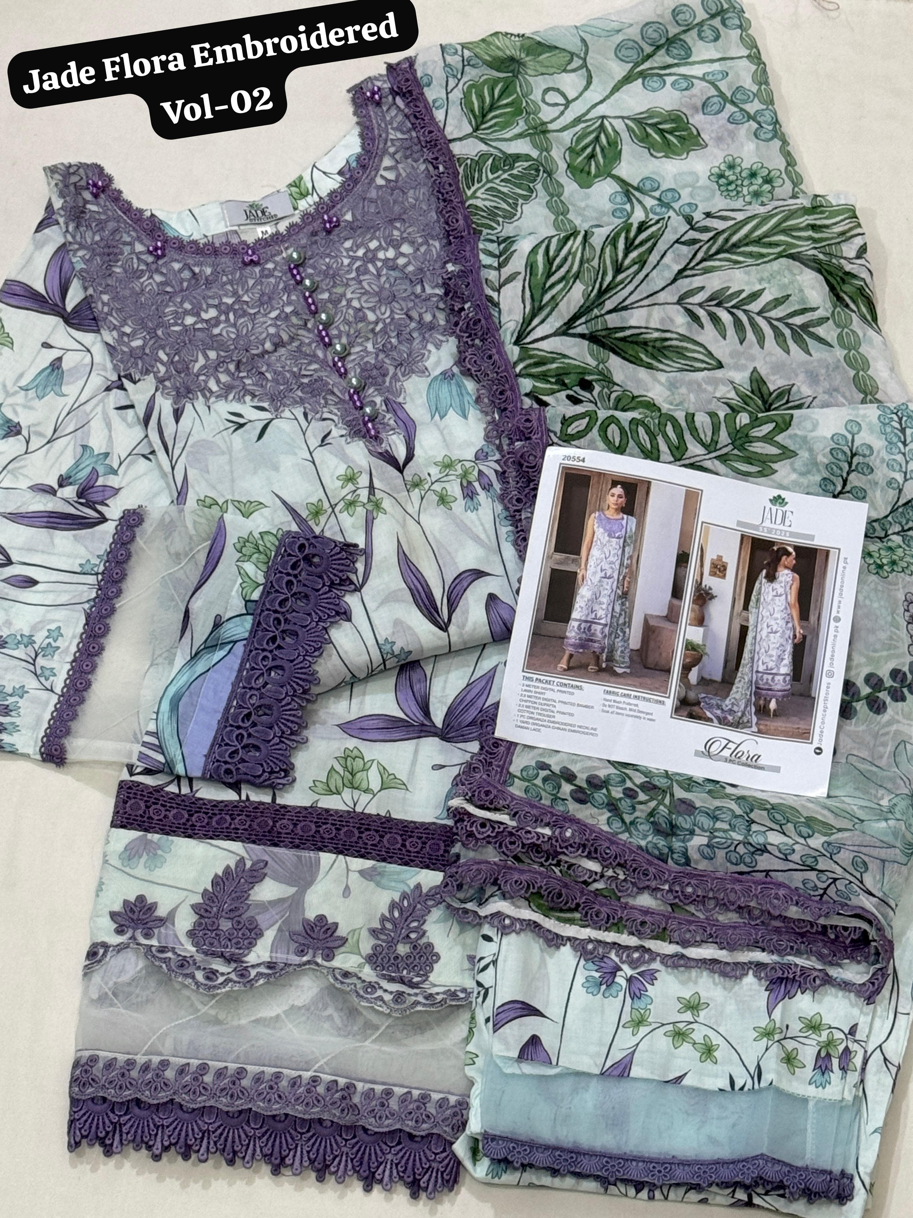 💯 Jade Flora Embroidered Stitch 3pc Vol 2