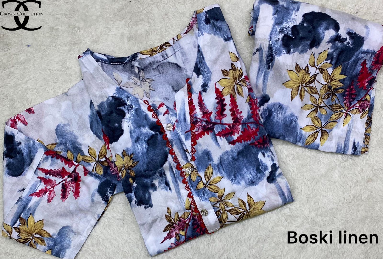 Available prints 🥰 linen boski   Printed 2pc suit with lace work imported fabric