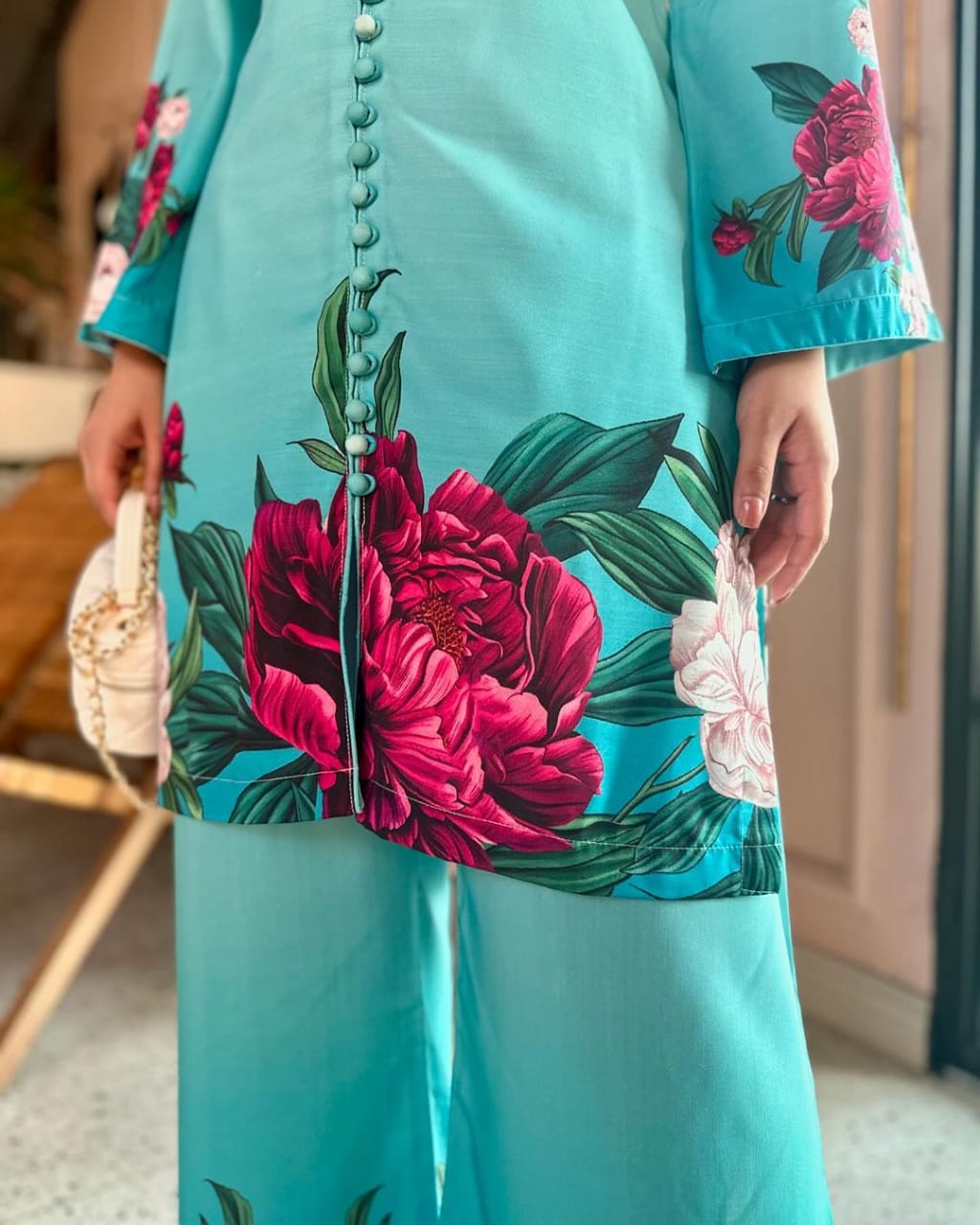 Raw silk printed stitch 2pcs