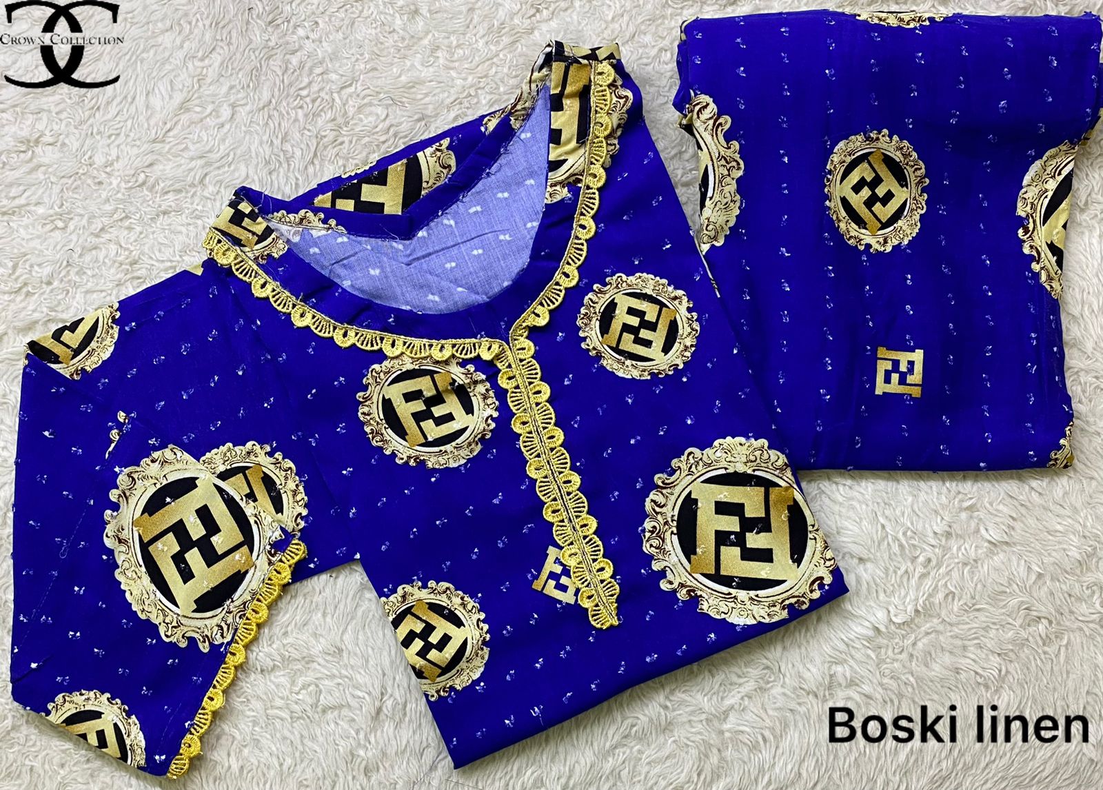 Available prints 🥰 linen boski   Printed 2pc suit with lace work imported fabric