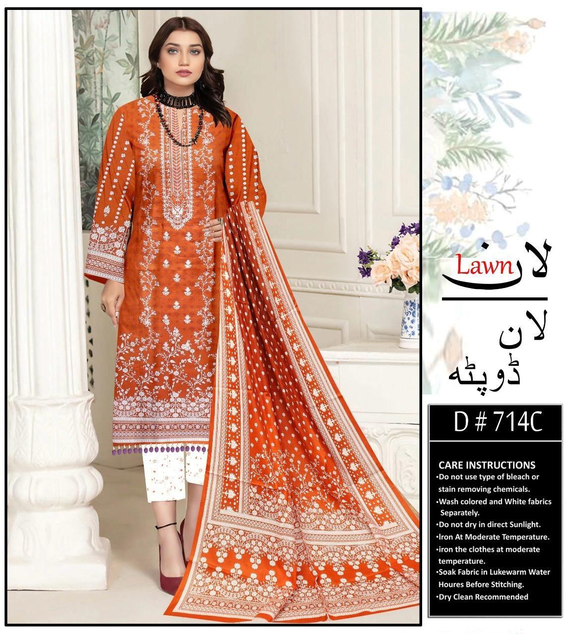 Lawn Embroidered 3pc With Lawn Dupatta