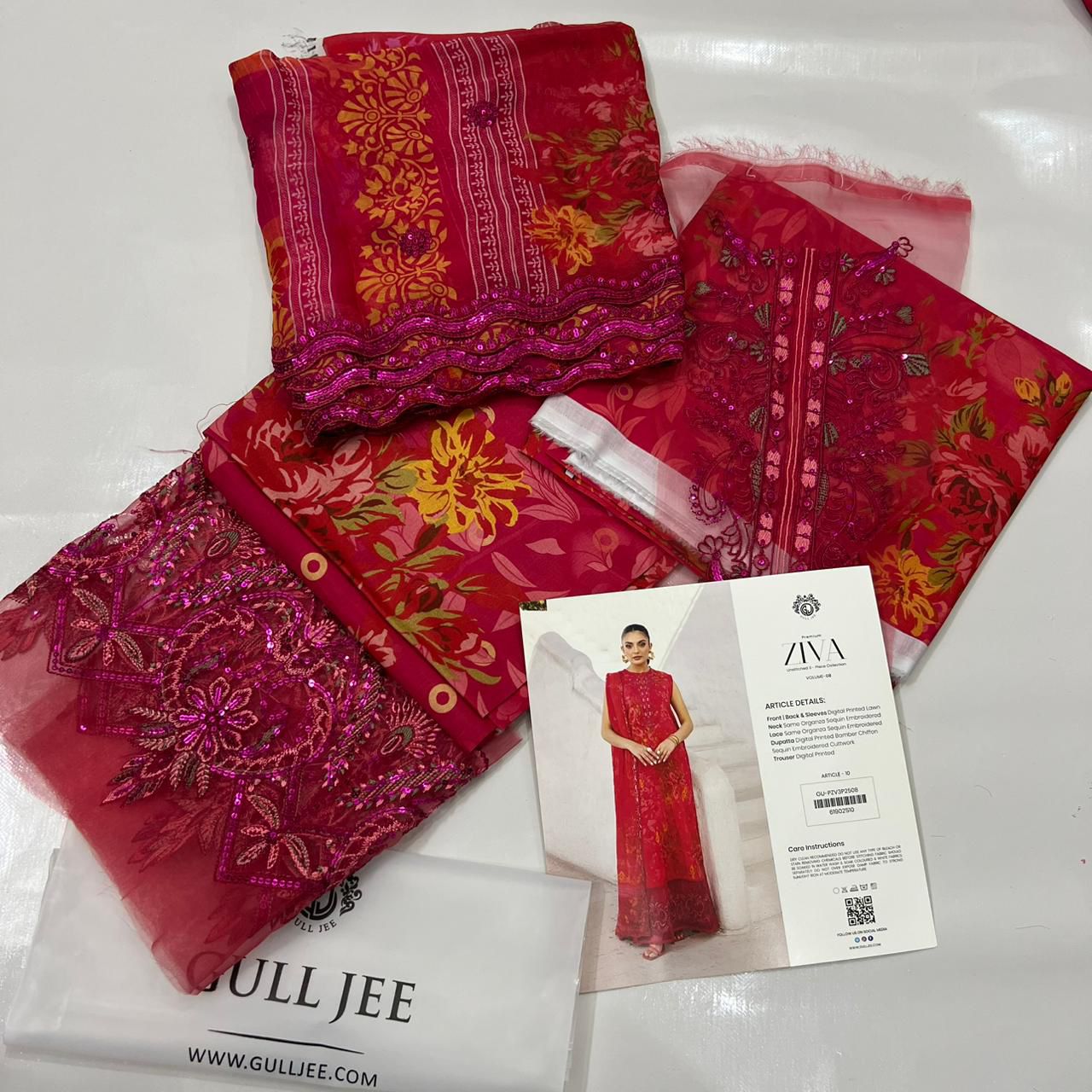 💯 Original Ziva by Gull Jee Lawn 3pc 1