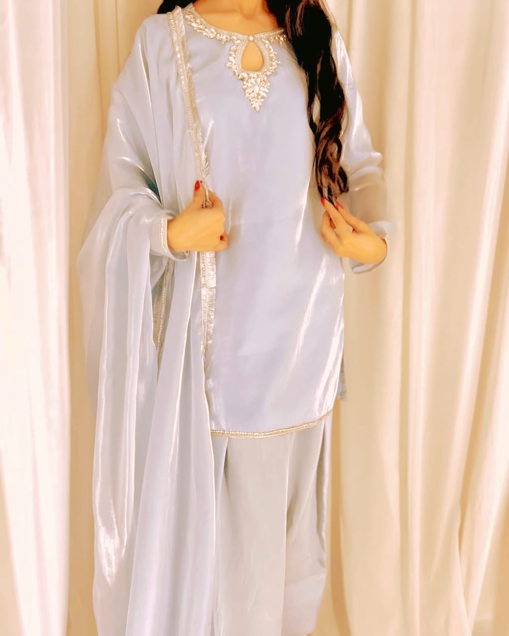Lawn Silk 3pc Stitch With Farshi Shalwar