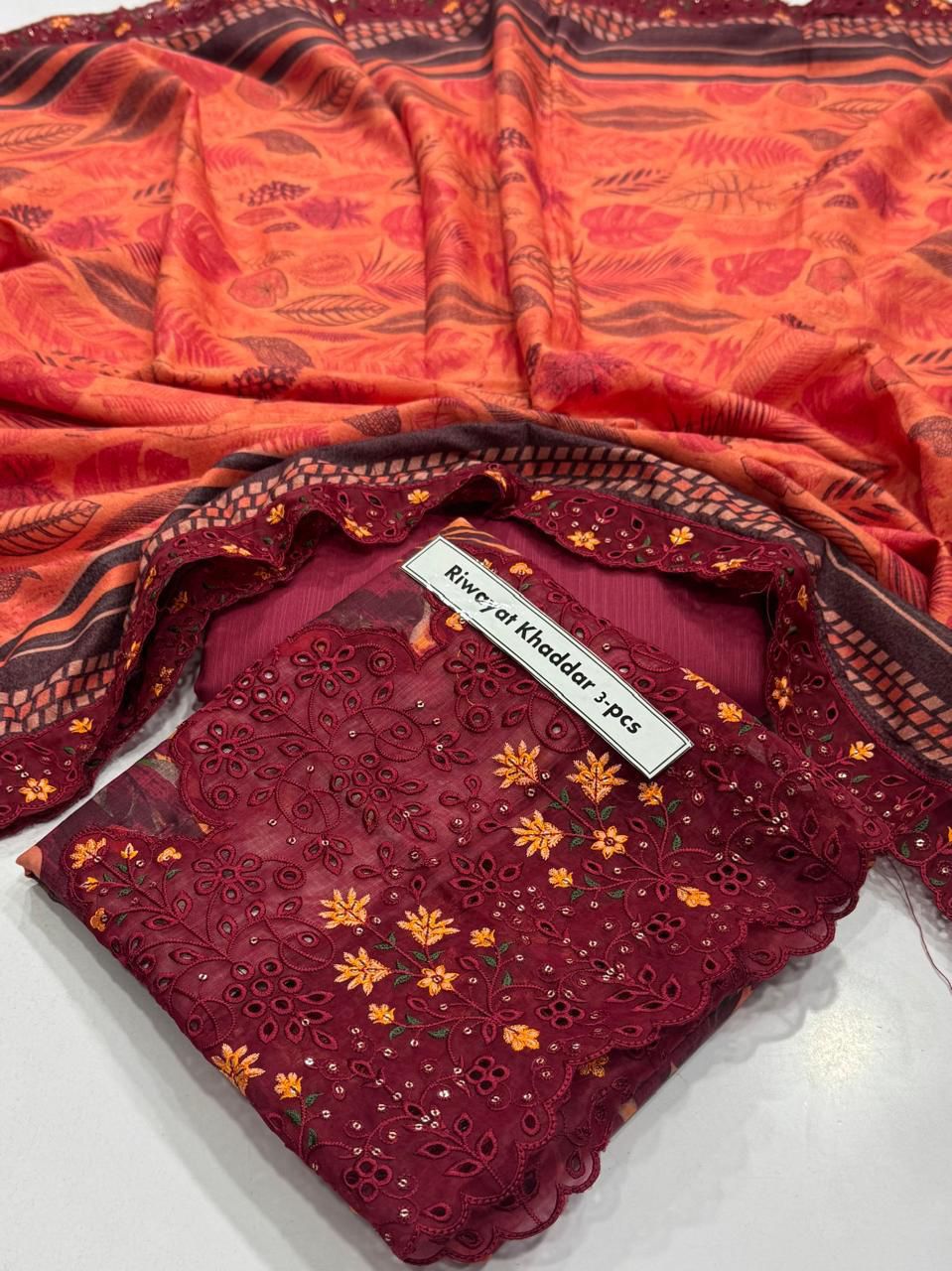 Unstiched 3pc Riwayat khaddar embroidered 1