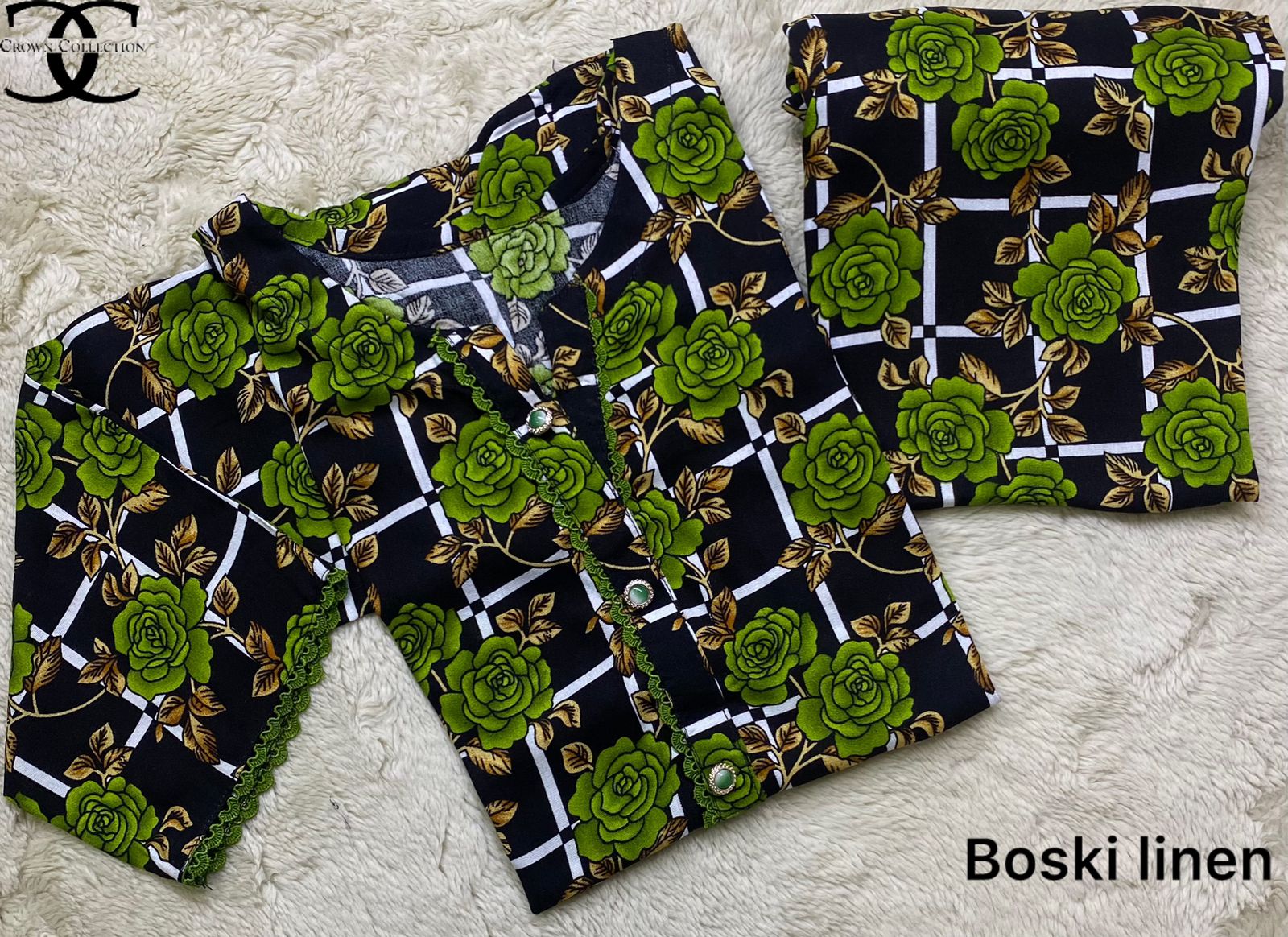 Available prints 🥰 linen boski   Printed 2pc suit with lace work imported fabric