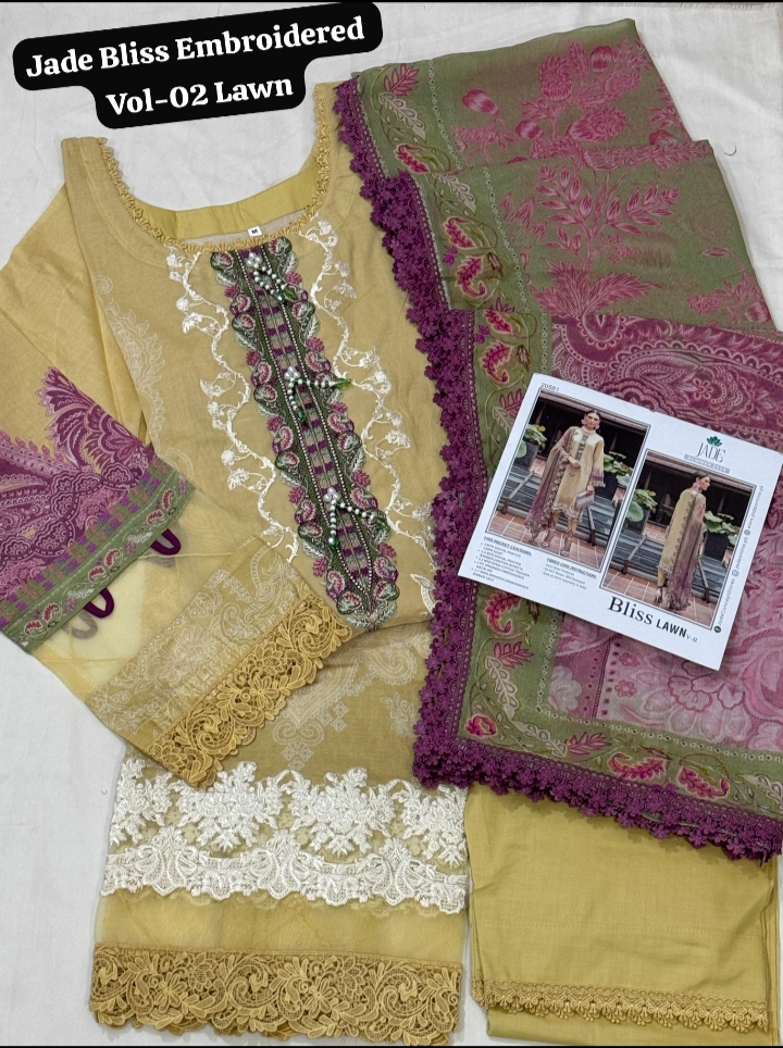 💯 Original Jade Bliss Embroidered 3pc Stitch