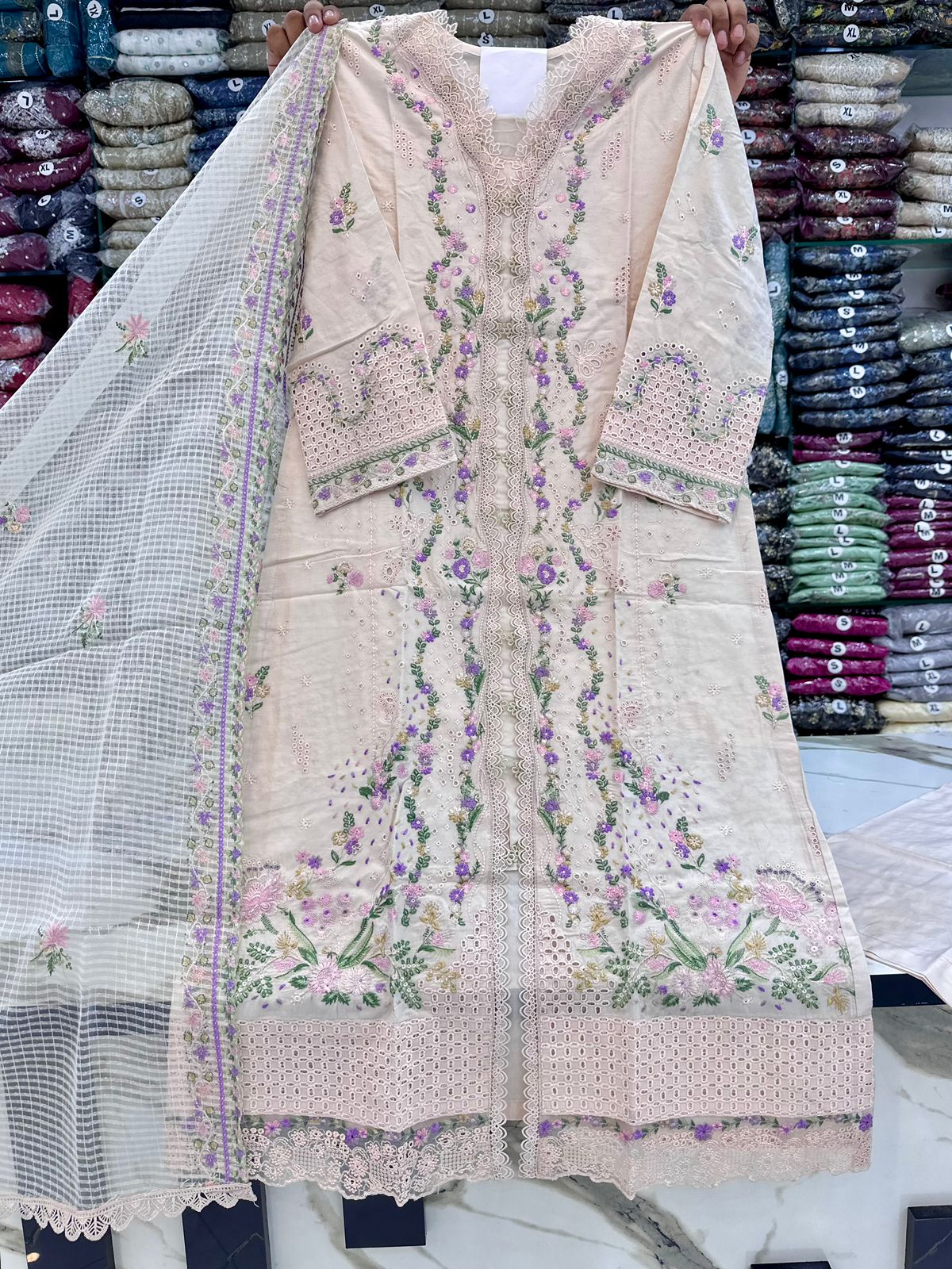💯 Qalamkar Stitch 3pc Dress 👗