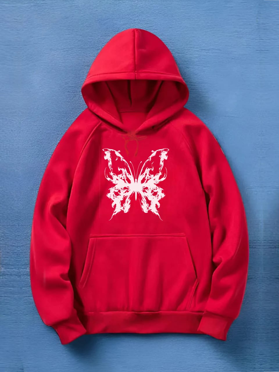 women's red printed hoodie
