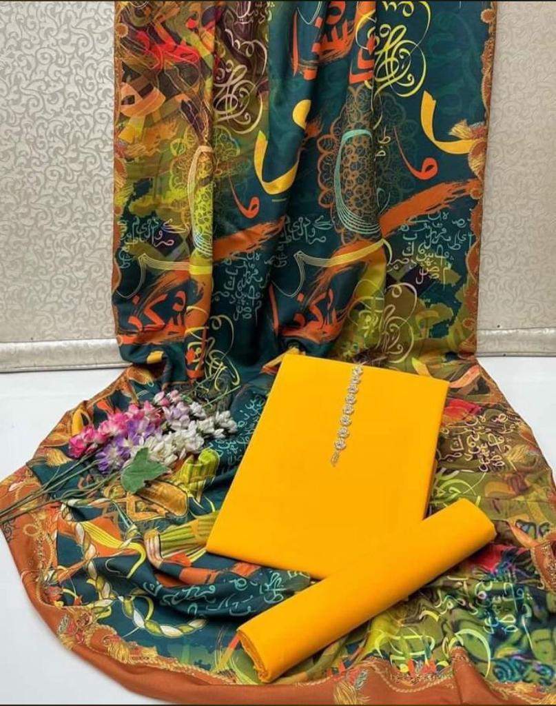 Kattan Silk 2pc With Calligraphy Dupatta