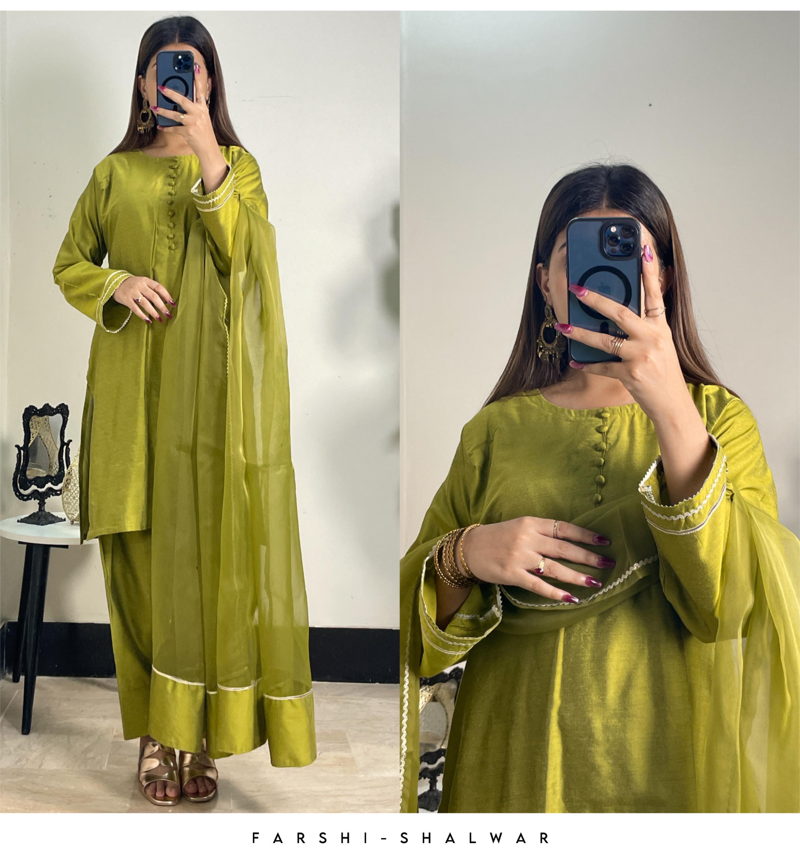 Cotton Silk Stitch 3pc With Farshi Shalwar