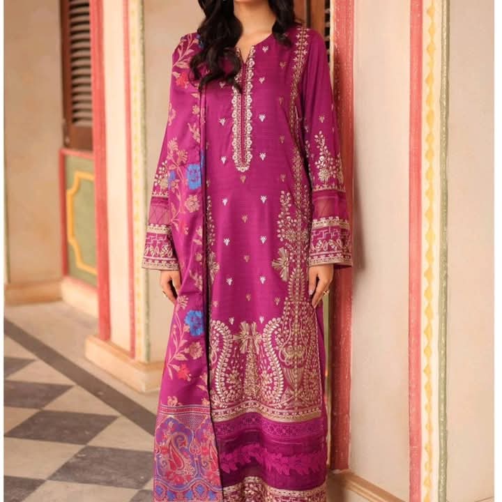 💯 Original Johra Lawn Embroidered 3pc