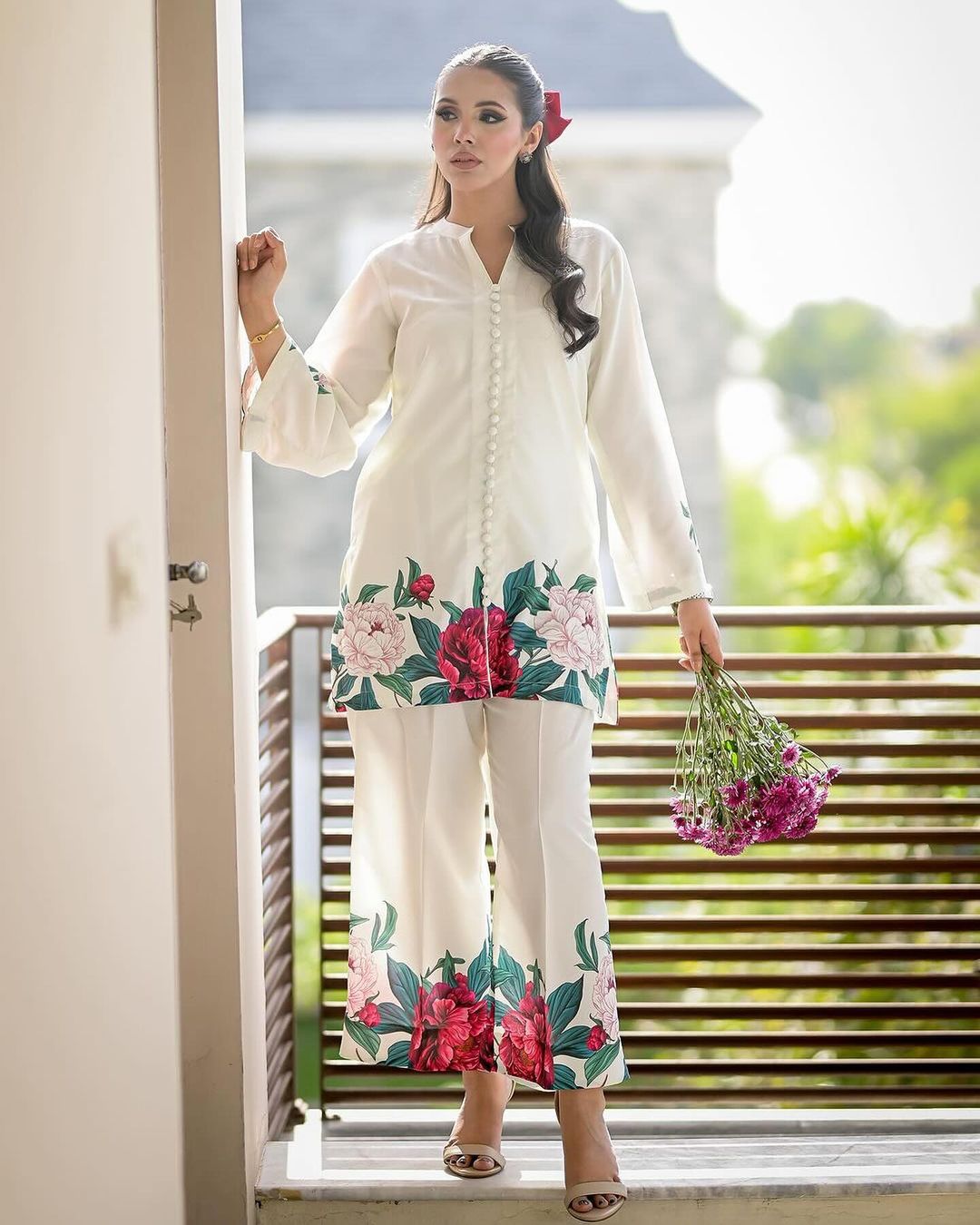 Raw silk printed stitch 2pcs