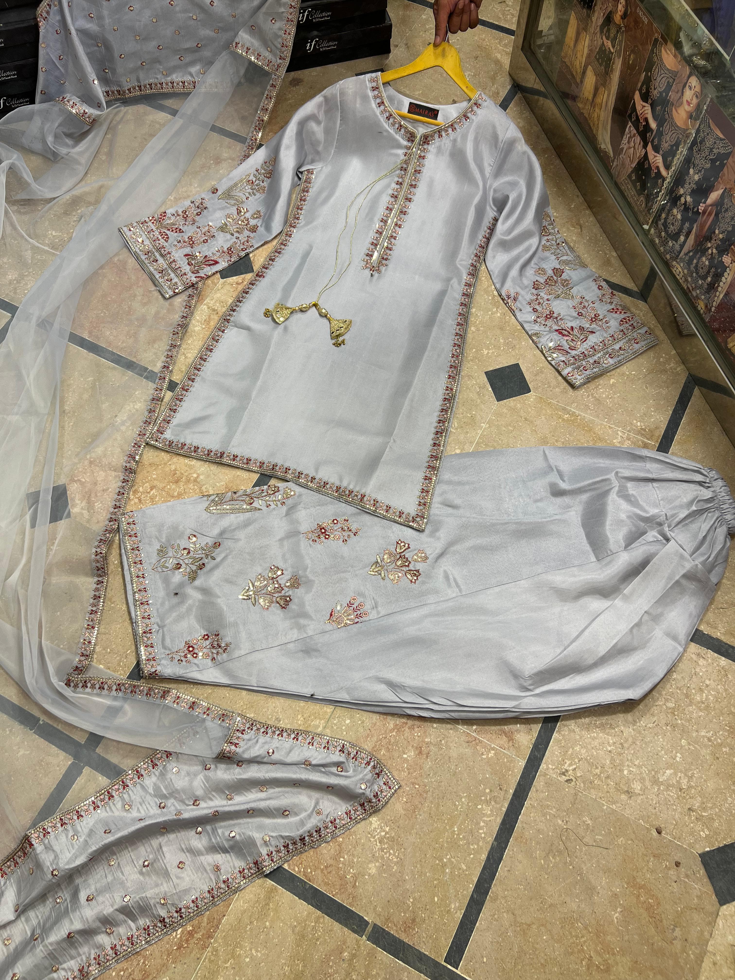 Silk 3pc Stitch With Farshi Shalwar 1