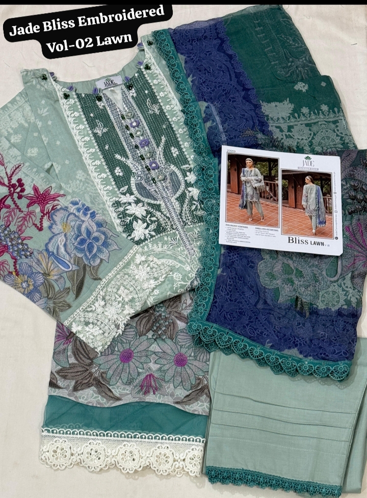 💯 Original Jade Bliss Embroidered 3pc Stitch