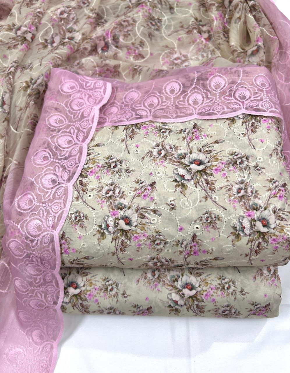 Swiss Chikan Kari With Border Dupatta 3pc