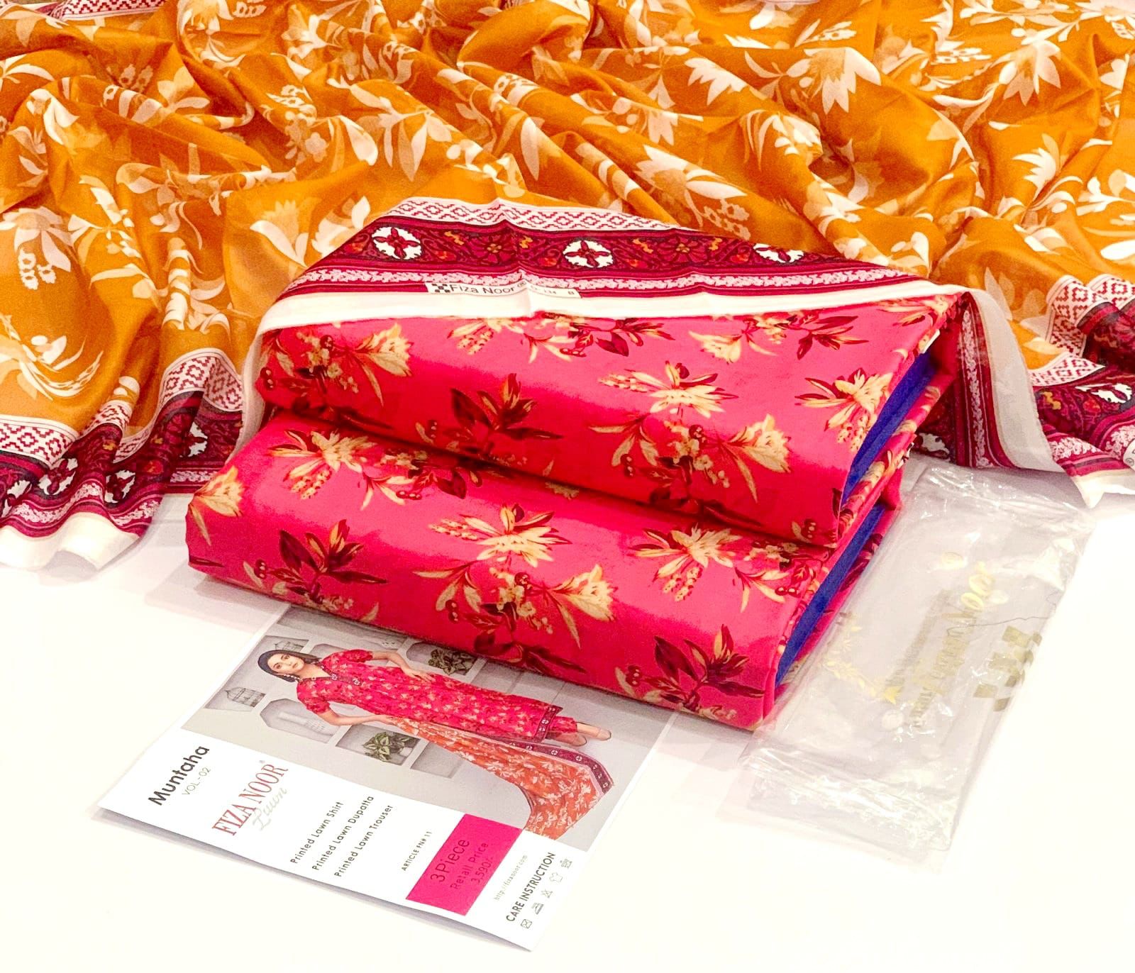 💯 Fiza Noor Lawn 3pc