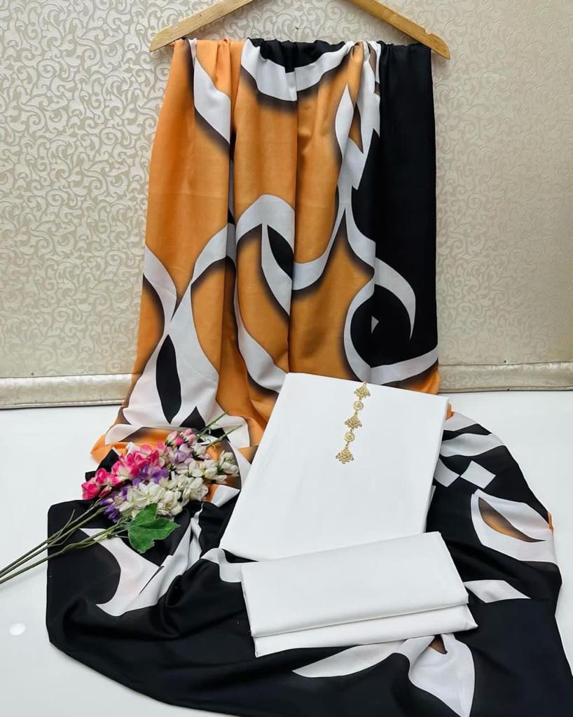 Kattan Silk 2pc With Calligraphy Dupatta