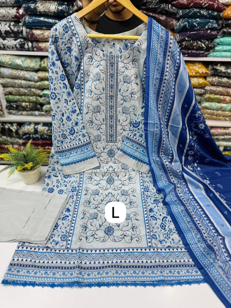 Ladies Printed Sequence Embroidered 3pc Stitch