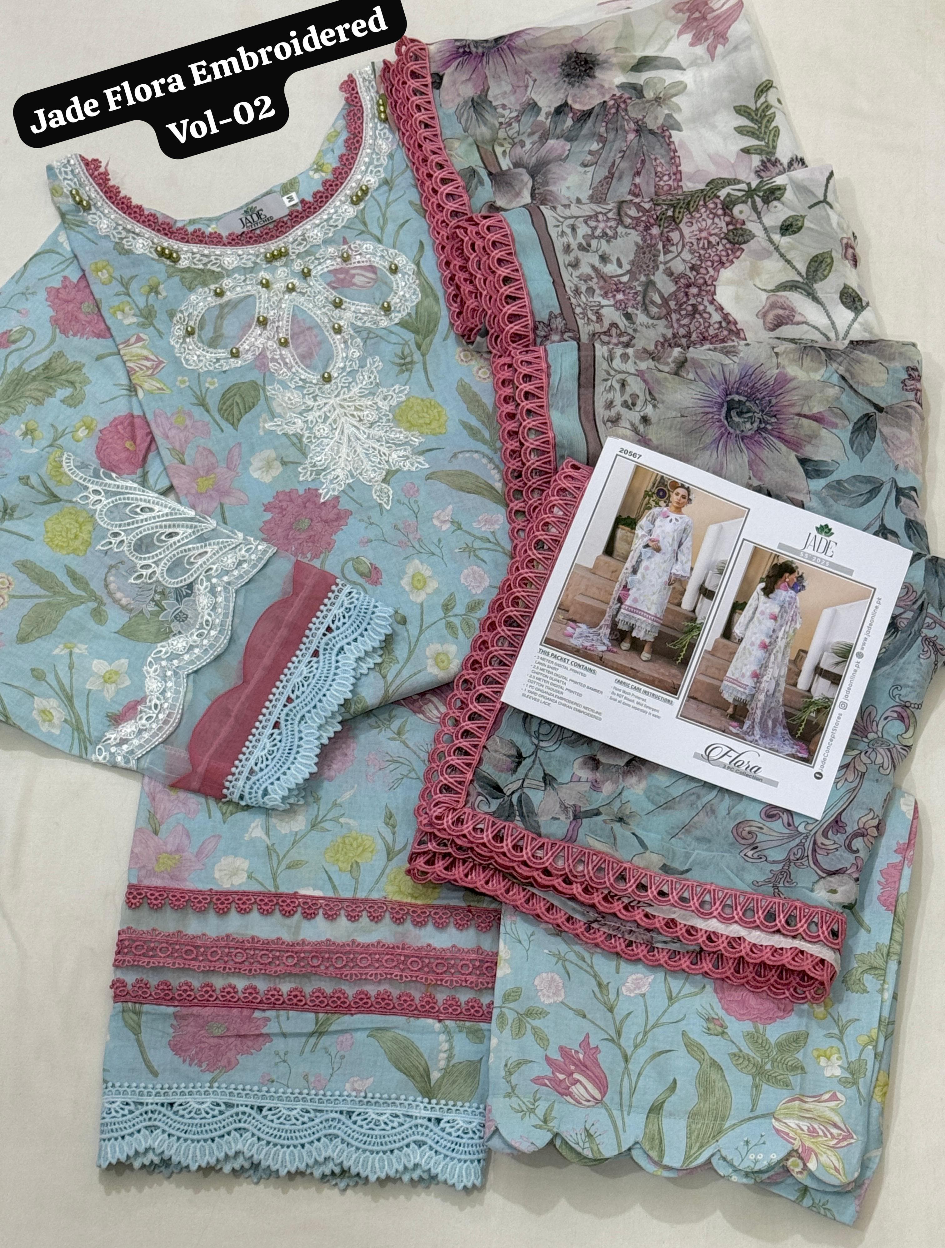 💯 Jade Flora Embroidered Stitch 3pc Vol 2