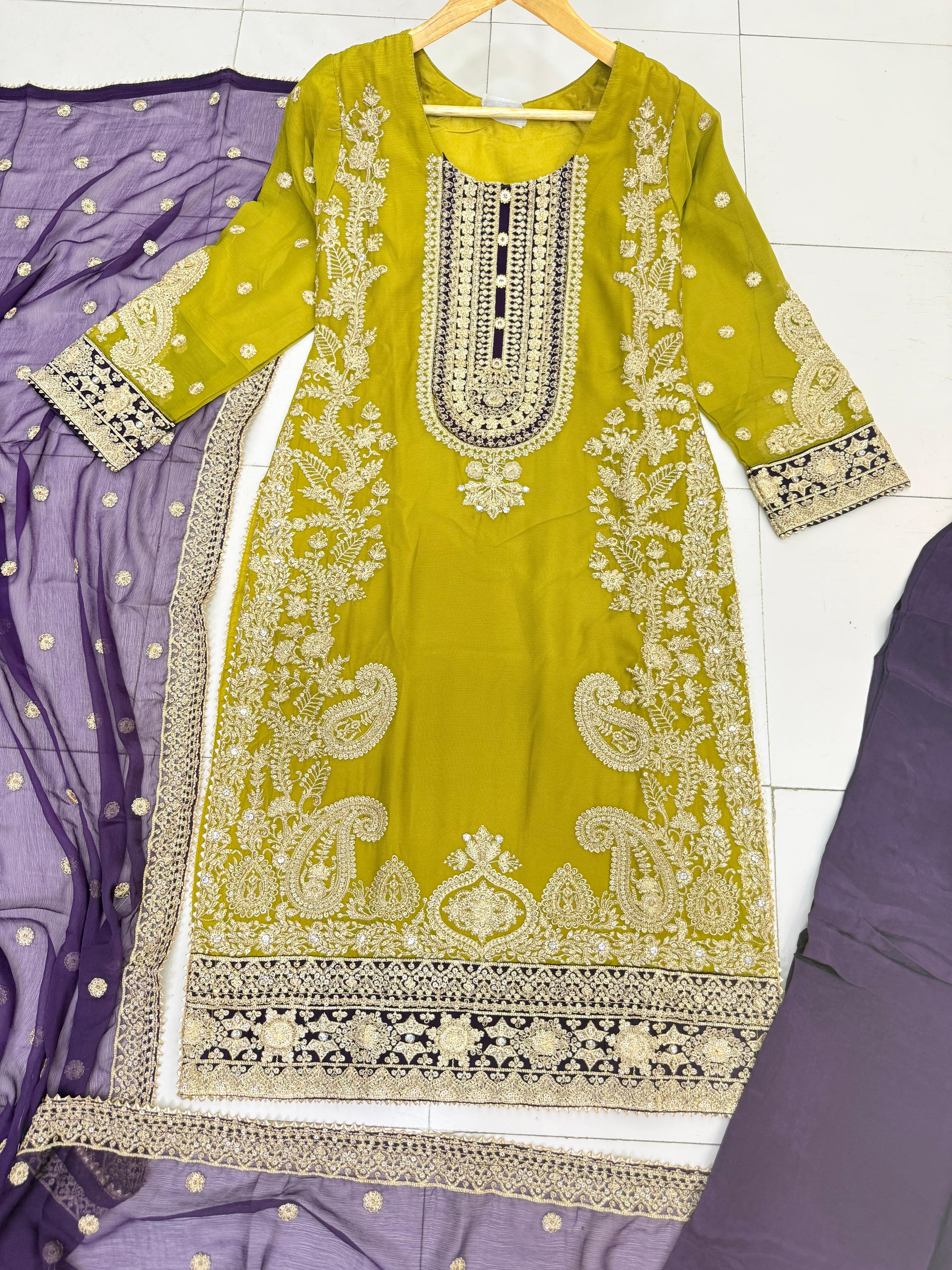 Chiffon 3pc With Plazo Stitch