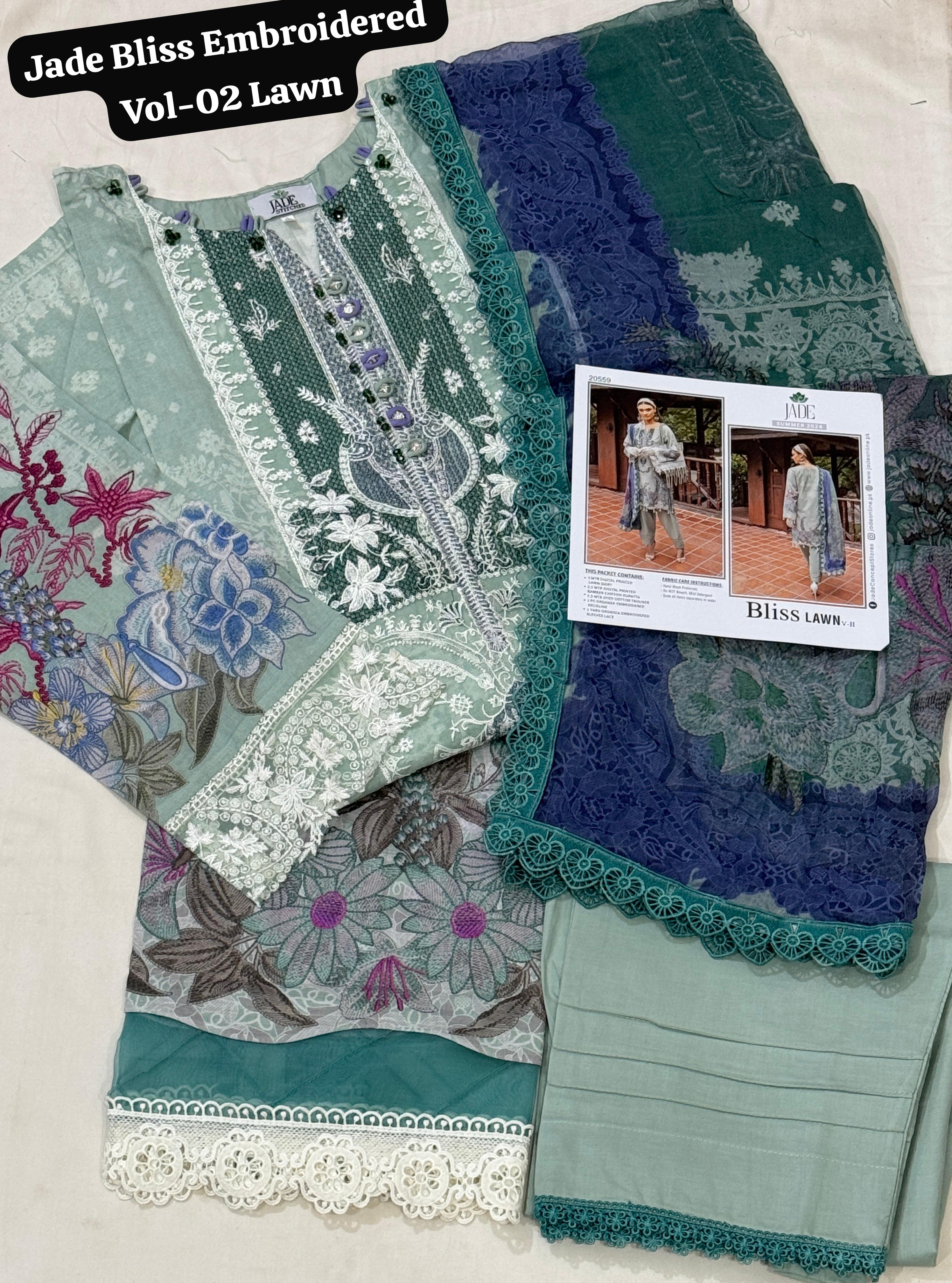 Jade Bliss Embroidered Lawn Vol-02 Stitched