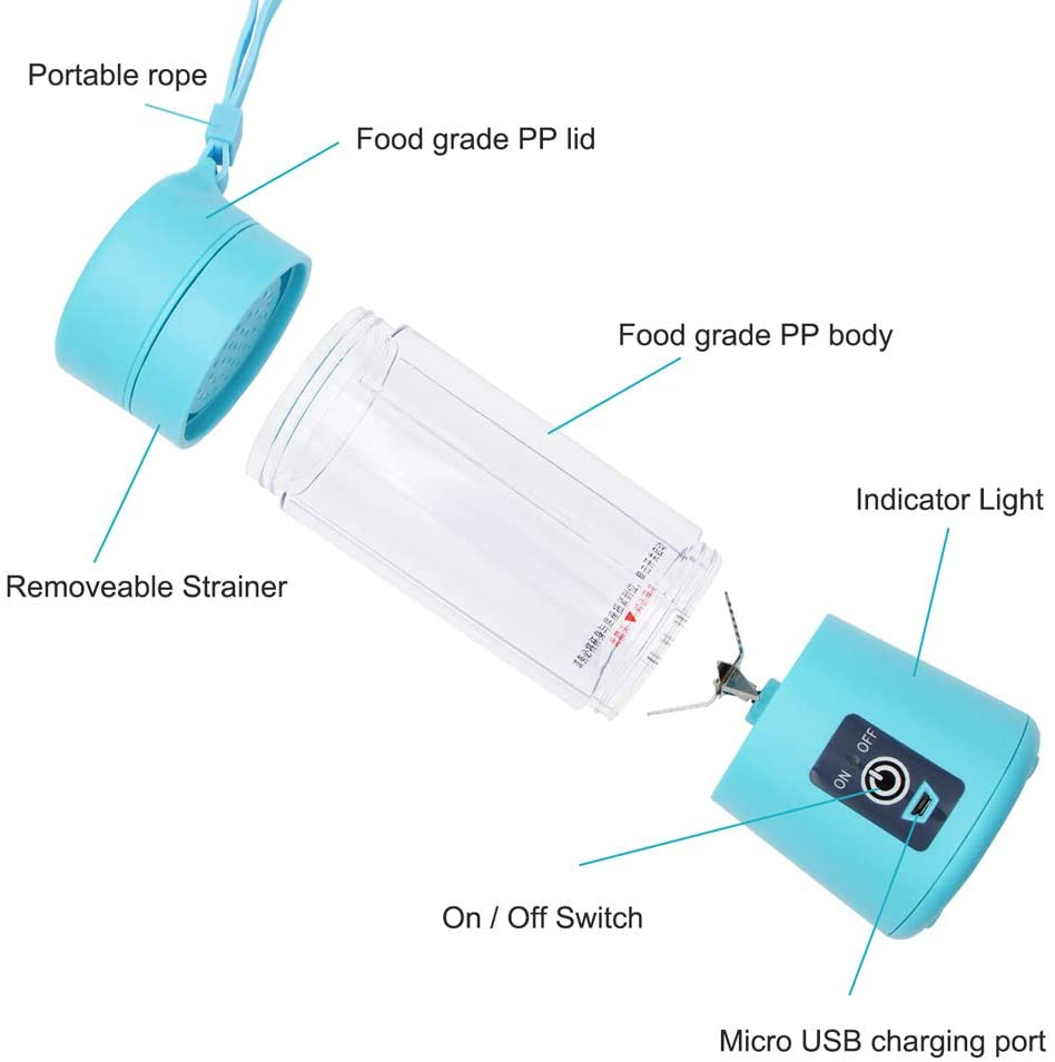 Portable Powerful 6 Blades USB Rechargeable Juicer  Blender