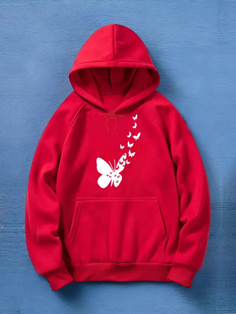 women's red printed hoodie