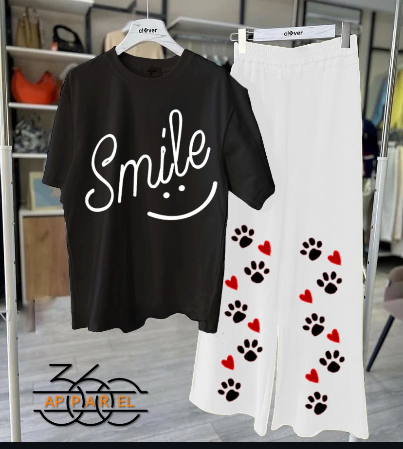 Printed night suits black shirt white trouser