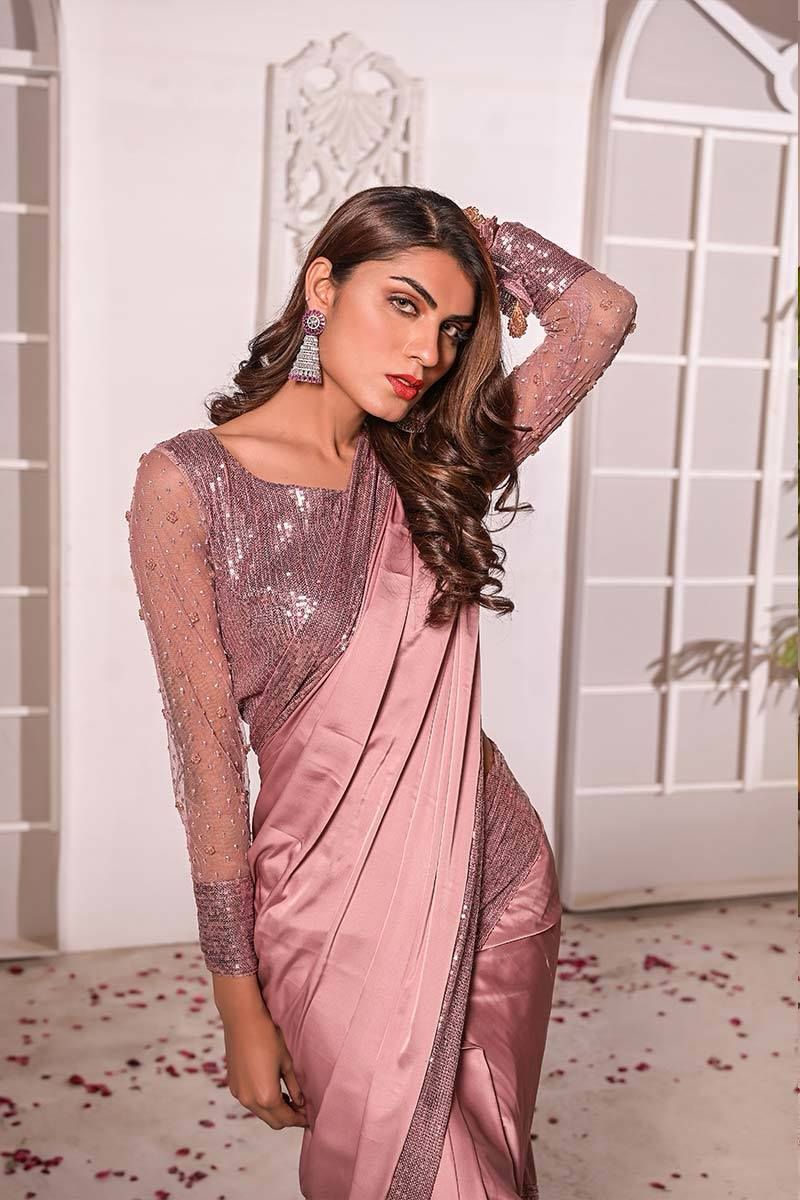 *ALHAMDULILAH*   SAREE Shamoze Silk Sequence Border Bottom Flyer , Sequence Border Palla Along With
