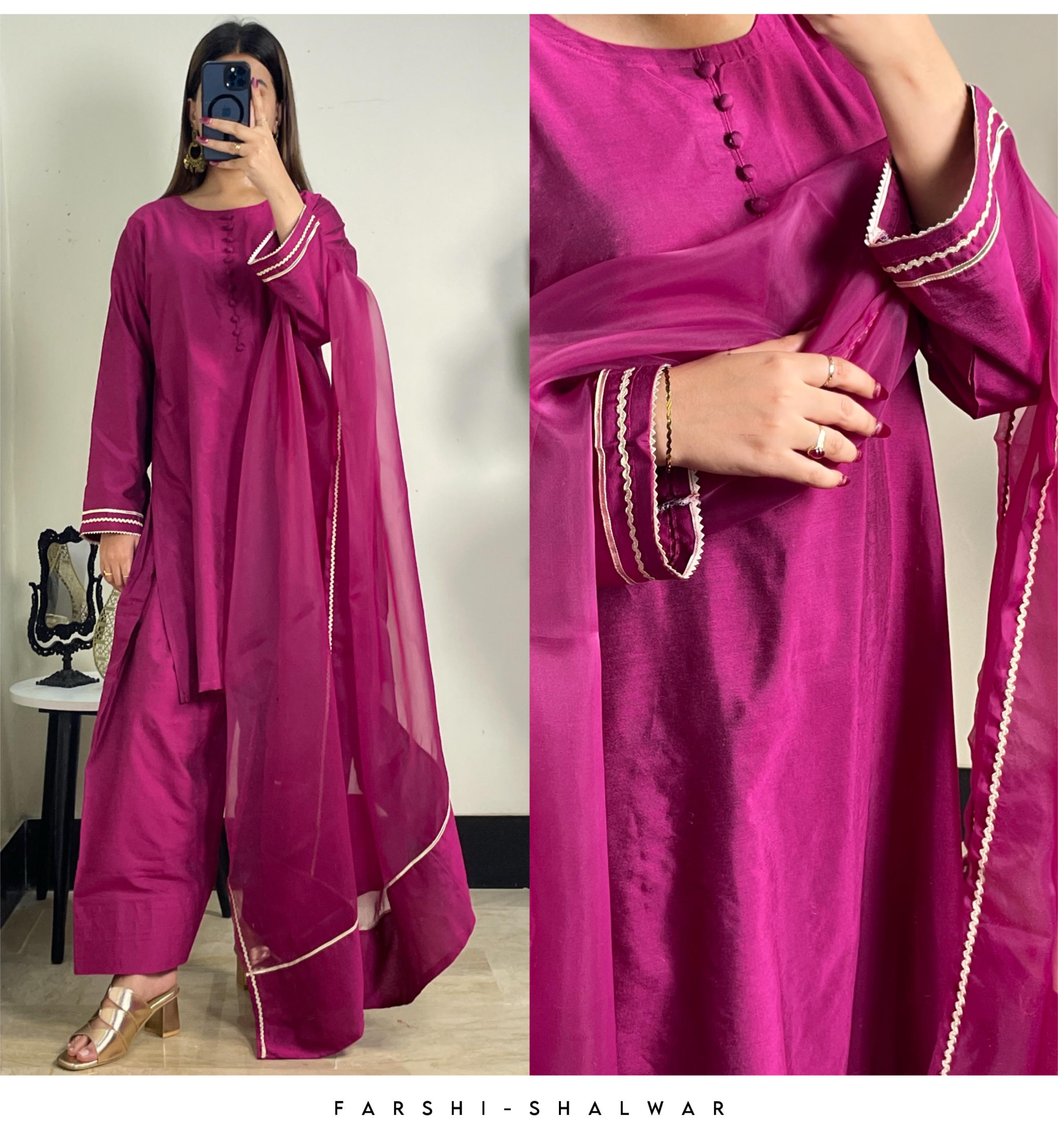Cotton Silk Stitch 3pc With Farshi Shalwar
