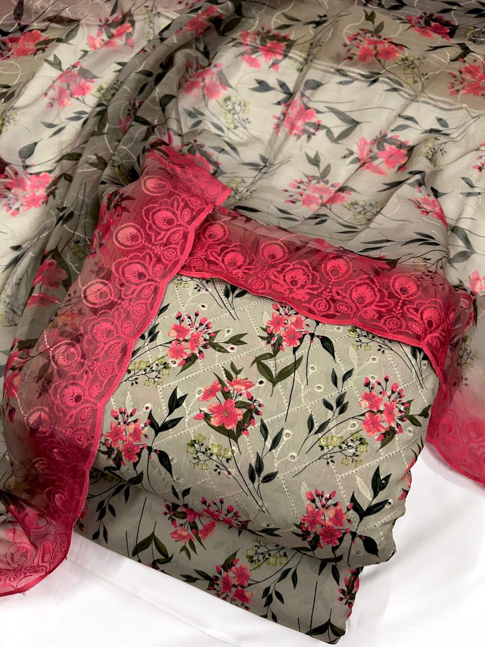 Swiss Chikan Kari With Border Dupatta 3pc