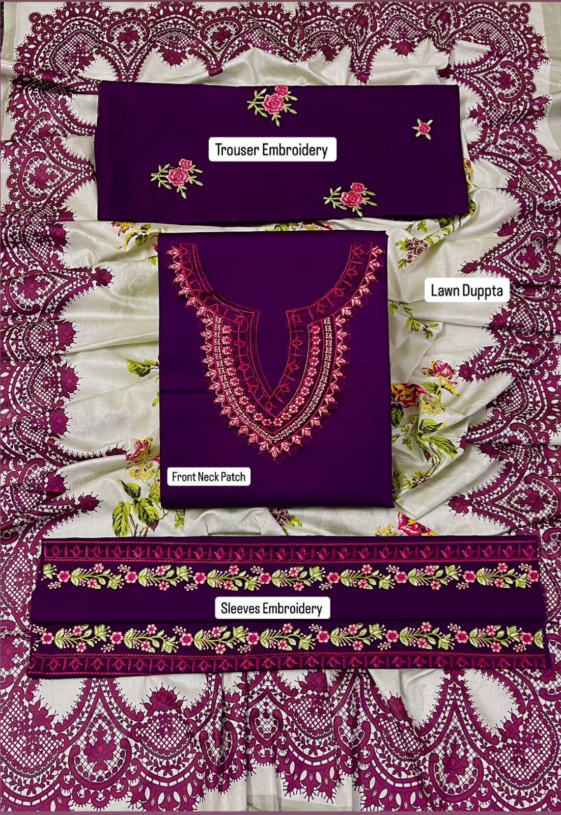 Mix Brand Replica 3pc Embroidered
