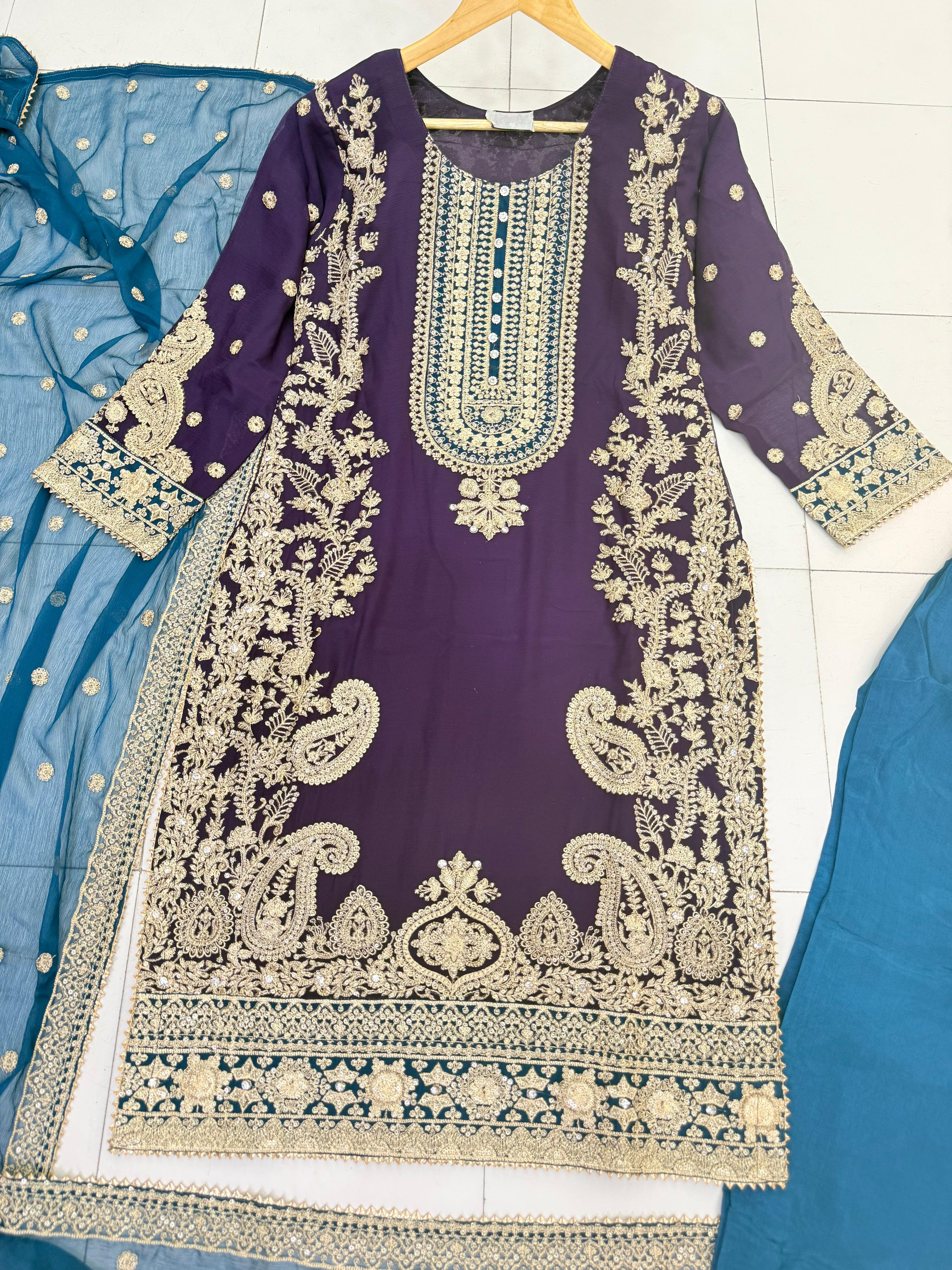 Chiffon 3pc With Plazo Stitch
