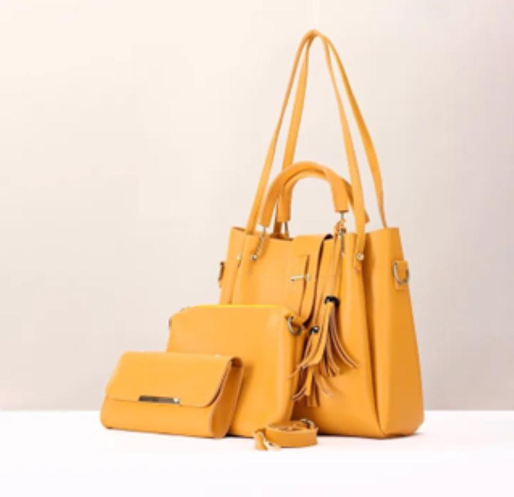 3 Pcs Women's PU Leather Plain Handbag