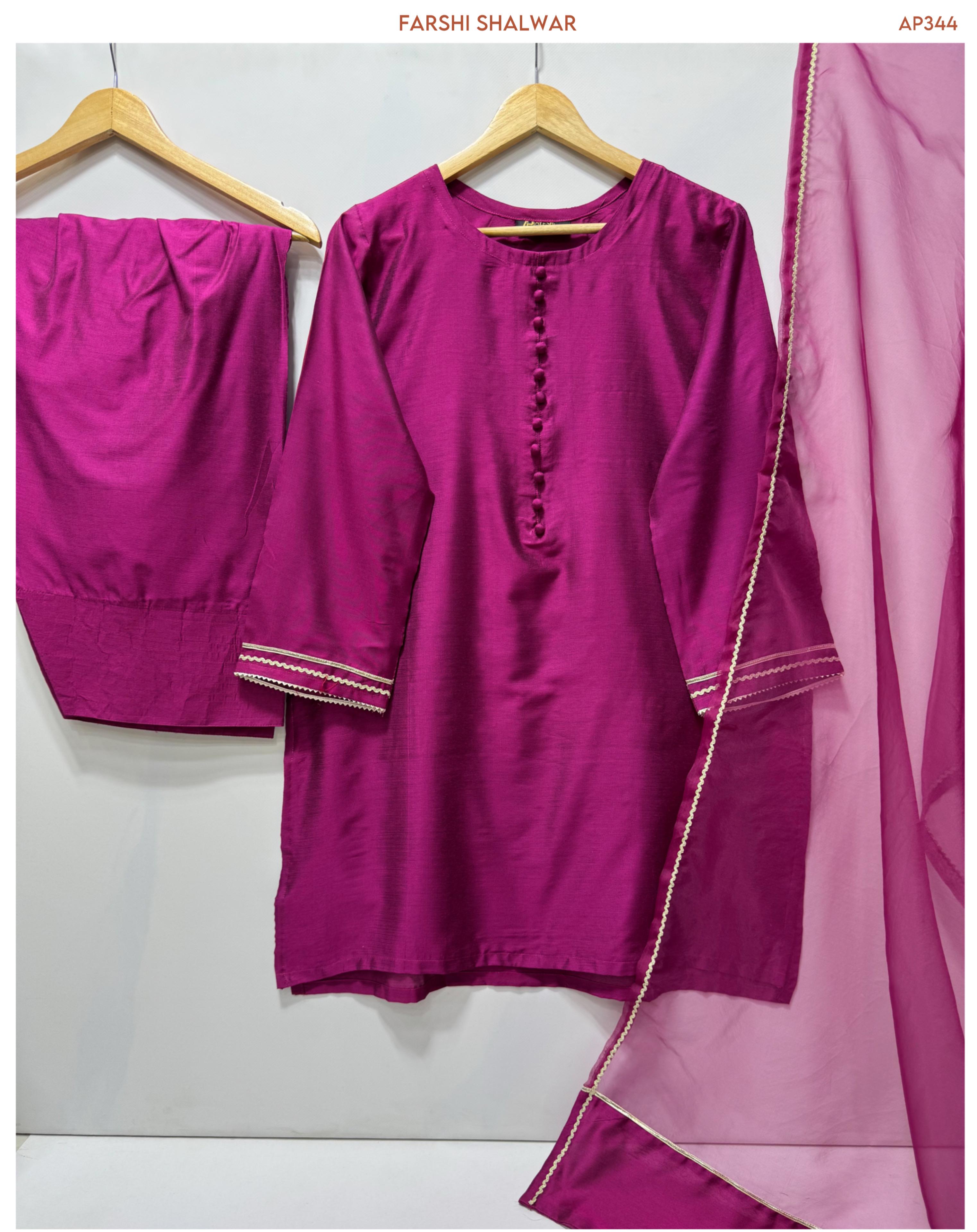 Cotton Silk Stitch 3pc With Farshi Shalwar