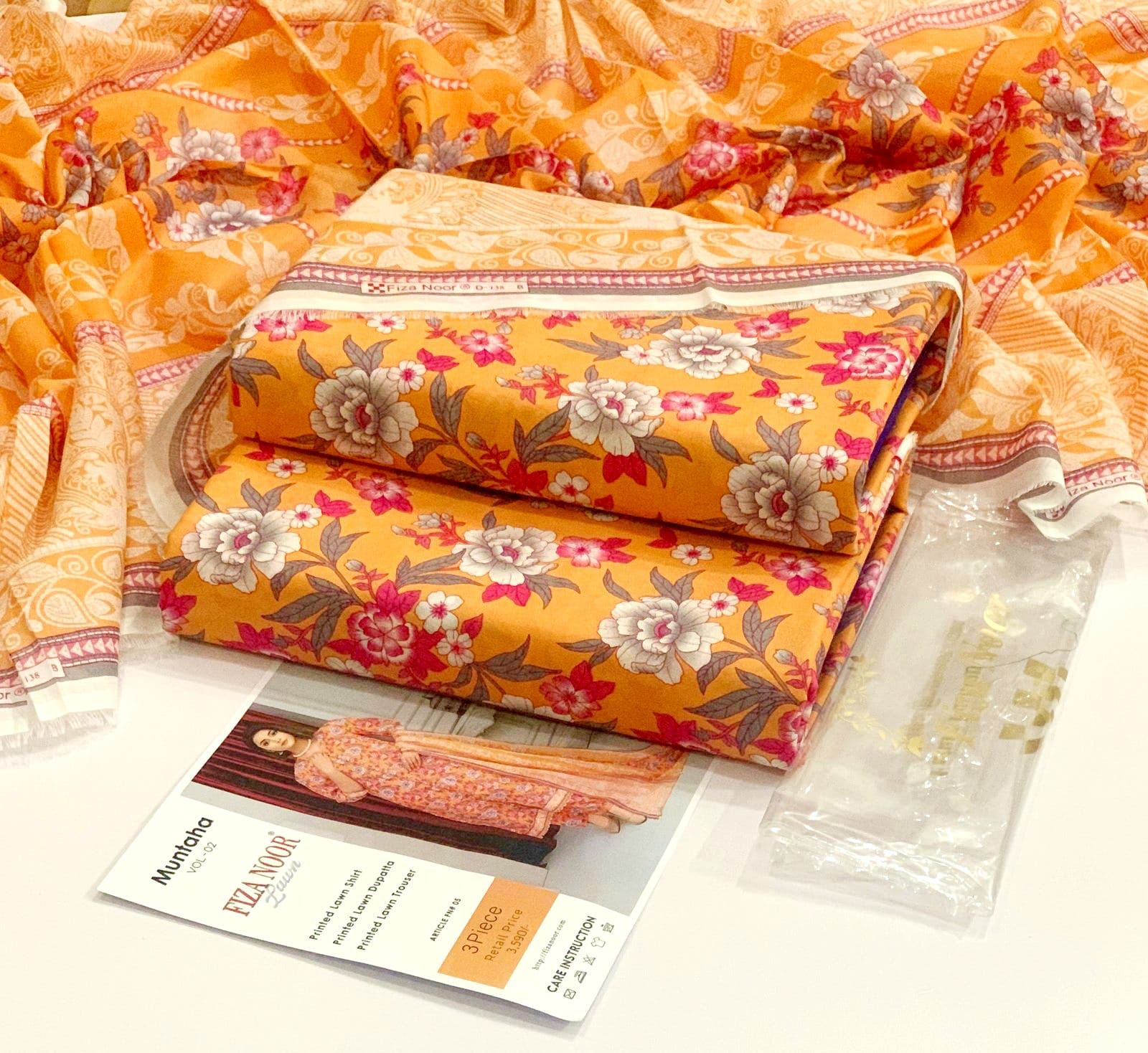 💯 Fiza Noor Lawn 3pc