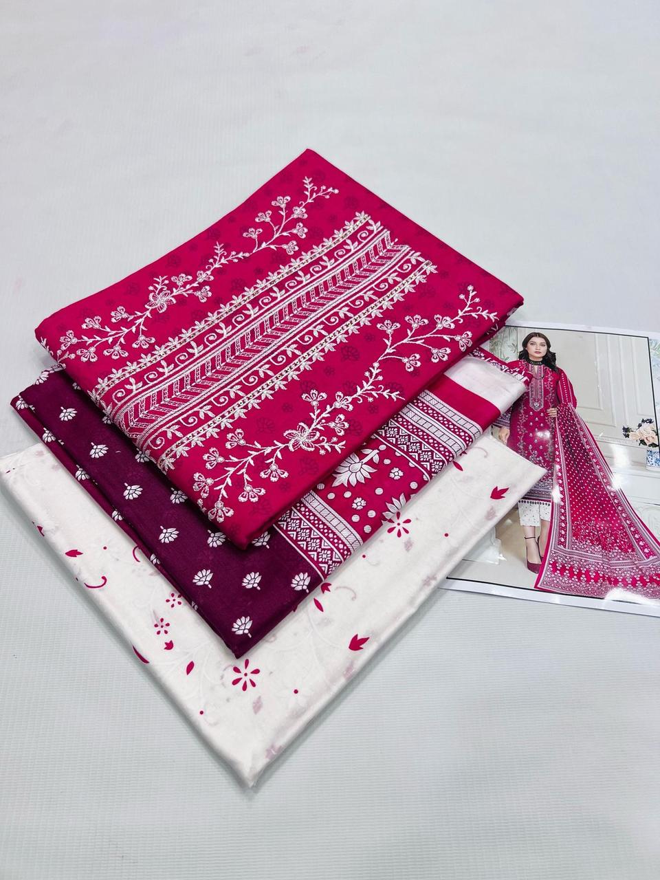 Lawn Embroidered 3pc With Lawn Dupatta
