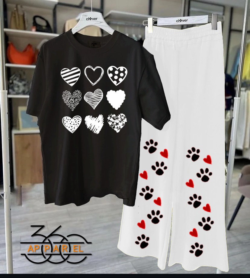 Printed night suits black shirt white trouser