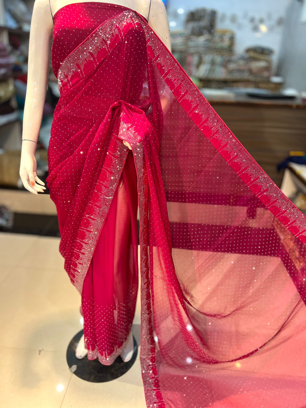 Korean Stone 🪨 Chiffon Saree
