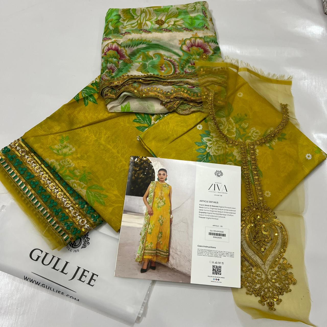 💯 Original Ziva by Gull Jee Lawn 3pc 1