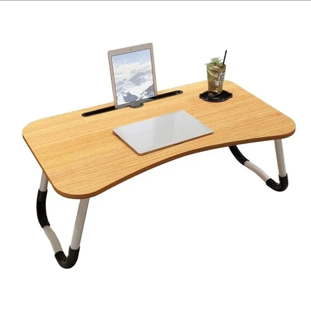 Laptop Table | Beige Color | Foldable Legs, Tablet Groove & Cup Slot | Perfect for Working, Reading,