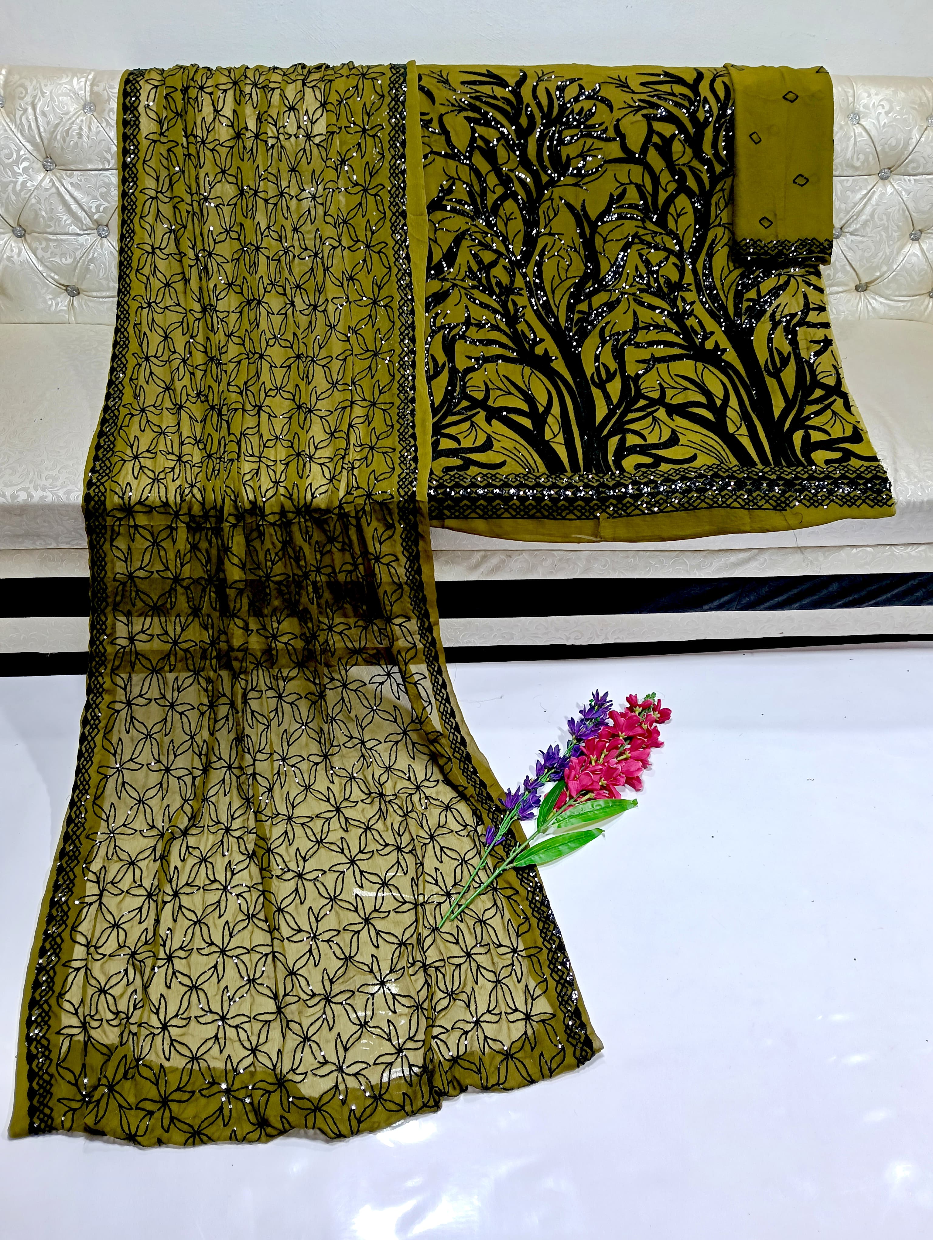 Black Sequence Work Chiffon 2pc