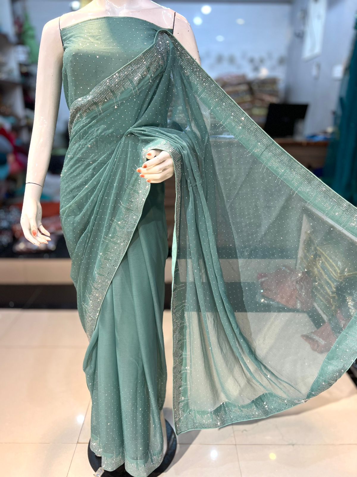 Korean Stone 🪨 Chiffon Saree